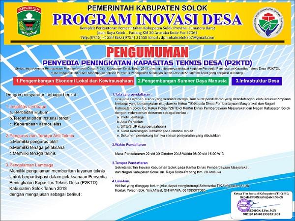 Pengumuman P2KTD Program Inovasi Desa