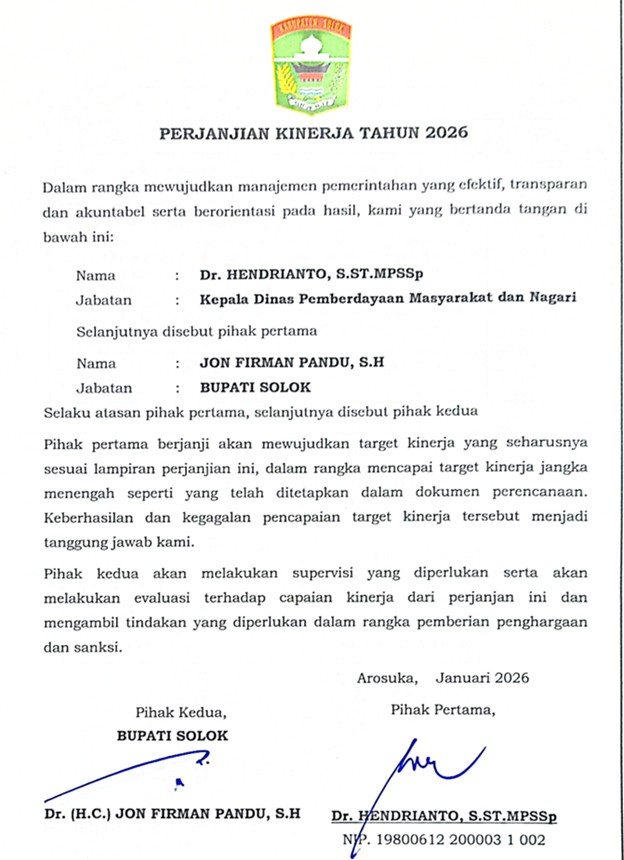 Perjanjian Kinerja DPMN 2026